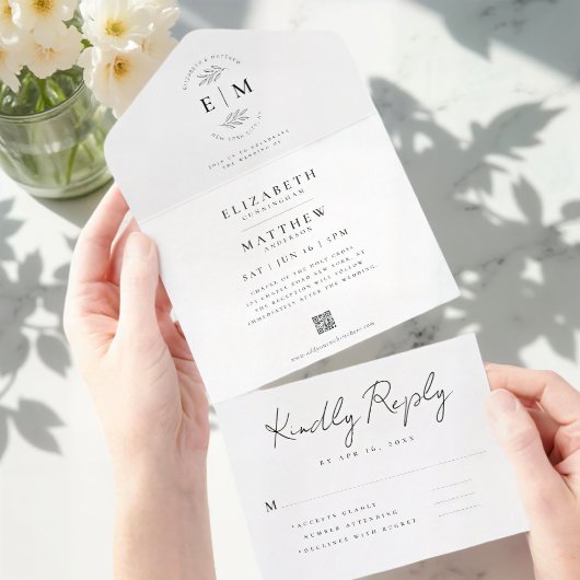 Invitation Tout En Un Mariage Elegant Chic Moderne Simple QR Code