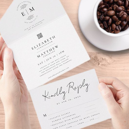 Invitation Tout En Un Mariage Élégant Chic Moderne Simple QR Repas Optio