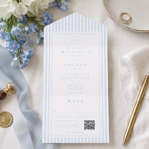 Invitation Tout En Un Mariage élégant classique avec monogramme et rayur