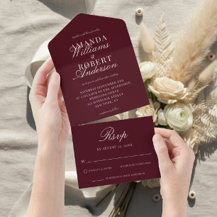 Invitation Tout En Un Mariage Élégant Classique Bourgogne Ancienne Fortu