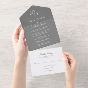Invitation Tout En Un Mariage Élégant Classique Gris