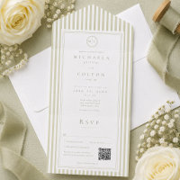 Mariage Élégant Classique Monogramme Rayure Vert S