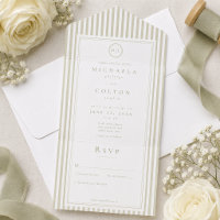 Mariage Élégant Classique Monogramme Rayure Vert S