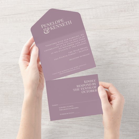 Invitation Tout En Un Mariage Élégant Classique Typographie Violet Pouss (Déchirure)