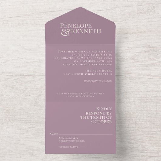 Invitation Tout En Un Mariage Élégant Classique Typographie Violet Pouss (À l'intérieur)