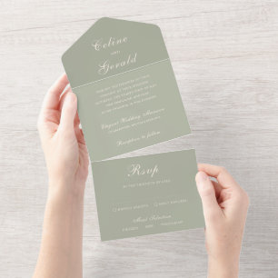 Invitation Tout En Un Mariage élégant classique vert émoussé