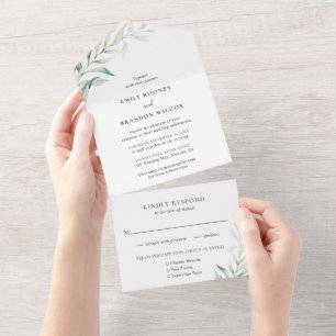 Invitation Tout En Un Mariage élégant Eucalyptus Vert Sage Simple