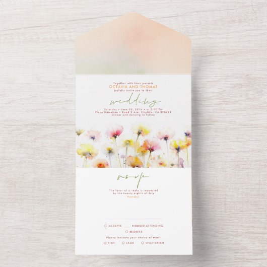 Invitation Tout En Un Mariage élégant fleur sauvage (À l'intérieur)