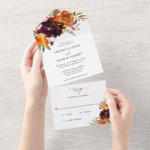 Invitation Tout En Un Mariage élégant floral rustique d'automne