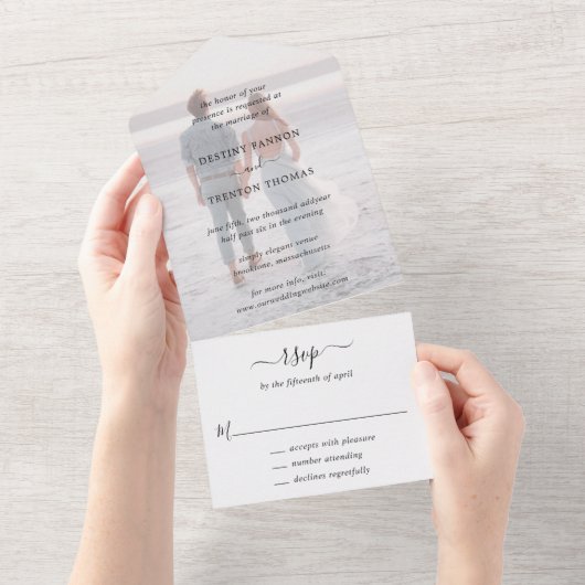 Invitation Tout En Un Mariage élégant minimal photo classique (Déchirure)