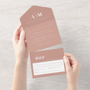 Invitation Tout En Un Mariage Élégant Moderne Rose Poussiéreux
