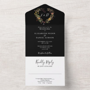 Invitation Tout En Un Mariage Élégant Moderne Rustique Floral Cœur