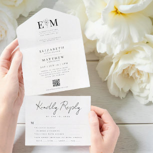 Invitation Tout En Un Mariage Élégant Moderne Simple Chic Foliage QR Cod