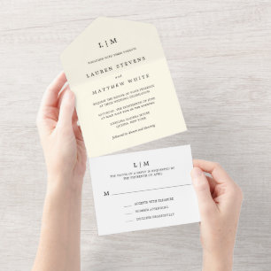 Invitation Tout En Un Mariage élégant monogramme jaune beurre moderne