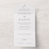Invitation Tout En Un Mariage Élégant Monogramme Script Gris (À l'intérieur)