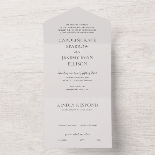 Invitation Tout En Un Mariage élégant neutre propre (À l'intérieur)