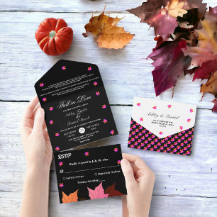 Invitation Tout En Un Mariage Élégant Noir et Blanc Tomber en Amour
