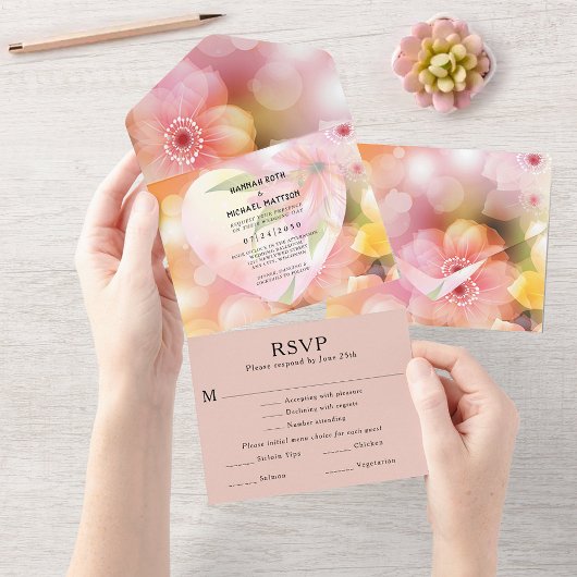Invitation Tout En Un Mariage Élégant Romantique Fleur Orange Rose