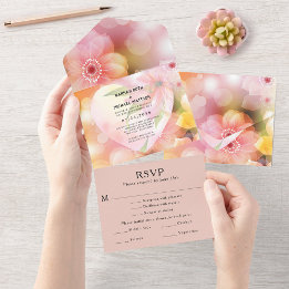 Invitation Tout En Un Mariage Élégant Romantique Floral Orange Rose Clai