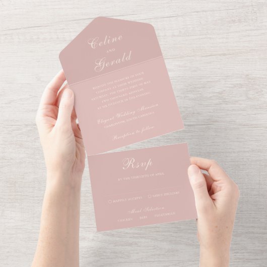 Invitation Tout En Un Mariage élégant rose Celine (Déchirure)