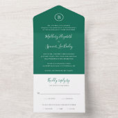 Invitation Tout En Un Mariage élégant traditionnel vert émeraude (À l'intérieur)