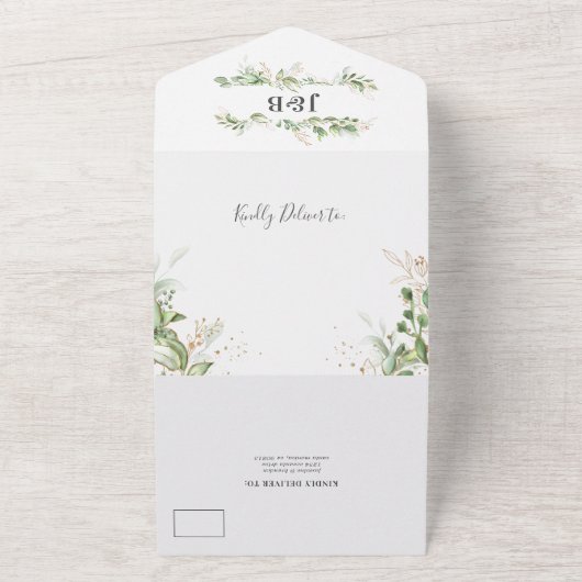 Invitation Tout En Un Mariage élégant vert et or (Dehors)