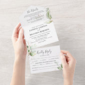 Invitation Tout En Un Mariage élégant vert et or (Déchirure)