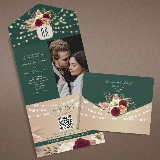 Invitation Tout En Un Mariage Emerald Floral Boho