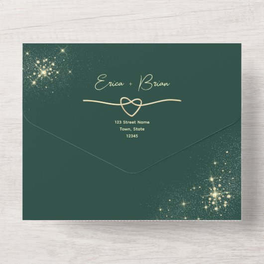 Invitation Tout En Un Mariage Emerald Green et Gold Parties scintillant (Verso)