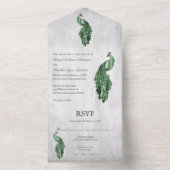 Invitation Tout En Un Mariage Emerald Green Peacock (À l'intérieur)