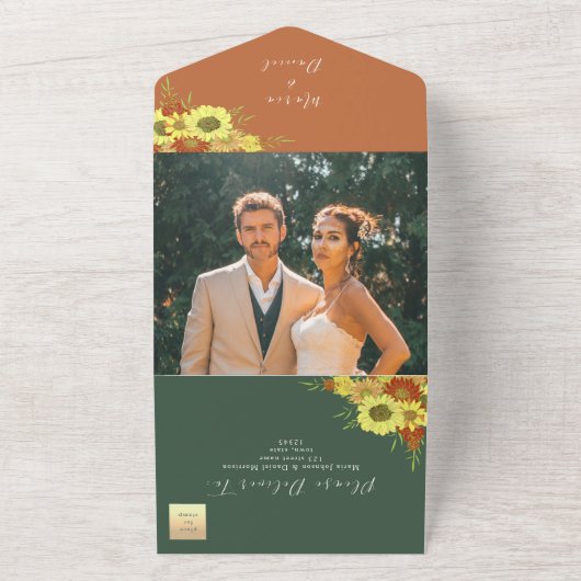 Invitation Tout En Un Mariage Emerald Green Rustic (Dehors)