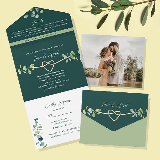 Invitation Tout En Un Mariage Emerald Greenery