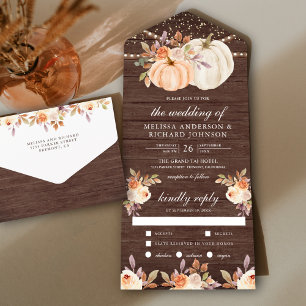 Invitation Tout En Un Mariage en Bois de Citrouille Florale Pêche Poussi