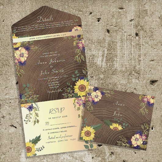 Invitation Tout En Un Mariage en bois de grange fleurie rustique