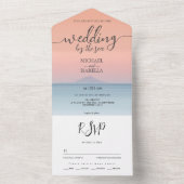 Invitation Tout En Un Mariage en bord de mer sous le soleil couchant (À l'intérieur)