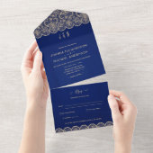 Invitation Tout En Un Mariage en dentelle bleu tout compris avec RSVP (Déchirure)