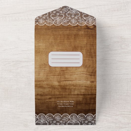 Invitation Tout En Un Mariage en dentelle tout compris en bois rustique (Dehors)