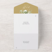 Invitation Tout En Un Mariage en écriture florale de verdure dorée (Dehors)