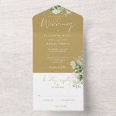 Invitation Tout En Un Mariage en écriture florale de verdure dorée (À l'intérieur)