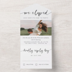 Invitation Tout En Un Mariage en fuite photo grise calligraphie