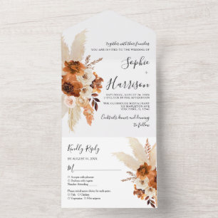 Invitation Tout En Un Mariage en herbe en terre cuite moderne Boho Pampa
