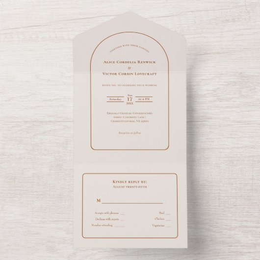 Invitation Tout En Un Mariage en ivoire simple Boho Arch RSVP (À l'intérieur)