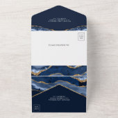 Invitation Tout En Un Mariage en marbre bleu marine et en marbre doré (Dehors)