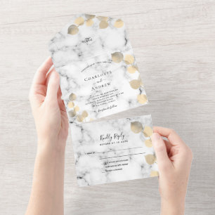Invitation Tout En Un Mariage en marbre doré Eucalyptus