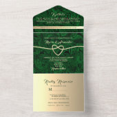 Invitation Tout En Un Mariage en marbre Emerald Gold (À l'intérieur)