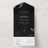 Invitation Tout En Un Mariage en marbre noir (À l'intérieur)