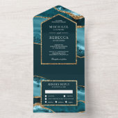 Invitation Tout En Un Mariage en marbre turquoise et doré (À l'intérieur)