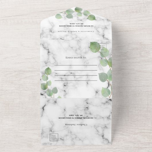 Invitation Tout En Un Mariage en marbre vert Eucalyptus (Dehors)