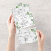 Invitation Tout En Un Mariage en marbre vert Eucalyptus (Déchirure)