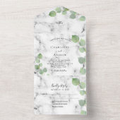 Invitation Tout En Un Mariage en marbre vert Eucalyptus (À l'intérieur)